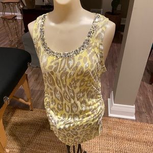 Inc yellow and grey animal print rhinestone  top L